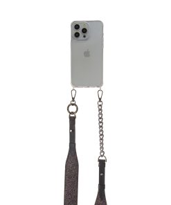 Handmade Cross-body Phone Straps - Black Glitter leather