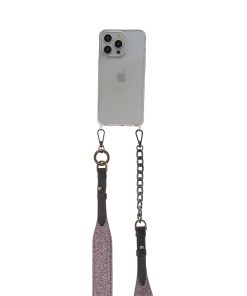Handmade Cross-body Phone Straps - Pink Glitter leather