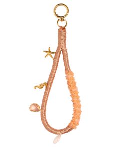 Handmade Phone Wrist Strap - peach with beads and Charm