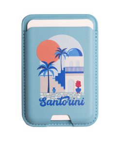 Leather magsafe wallet - Light Blue - Santorini