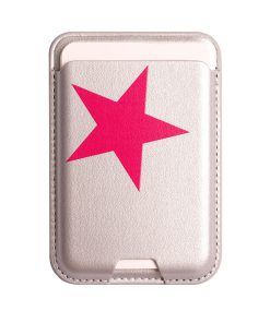 Leather magsafe wallet - Silver - Hot Pink Star