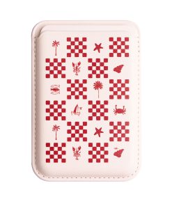 Leather magsafe wallet - White - Red Checkers